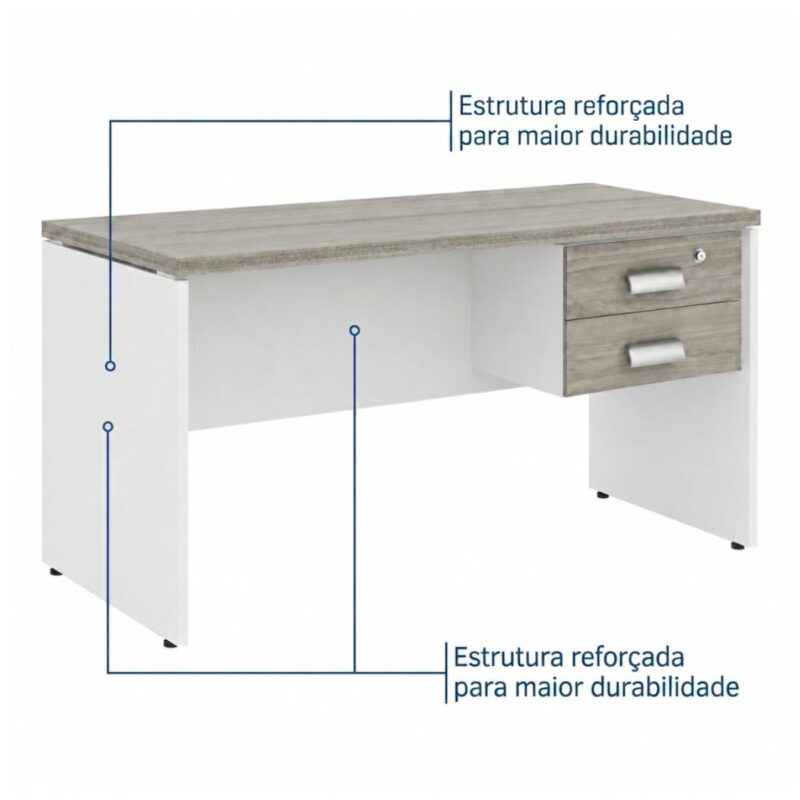 Móveis para Escritório Mesa para Escritório 1,70x0,70m - Com Gavetas - Fresno / Branco - 71105