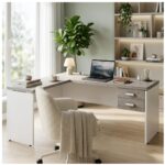 Móveis para Escritório Mesa em L (Mesa 1,50x0,60m + Mesa Auxiliar) PÉ PAINEL – C/ Gavetas – 71108