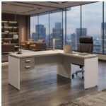 Móveis para Escritório Mesa em L (Mesa 1,50x0,60m + Mesa Auxiliar) PÉ PAINEL – C/ Gavetas – 71108