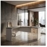 Móveis para Escritório Mesa para escritório Pé Painel (Mesa 1,70x0,70m + Mesa Auxiliar) com 02 Gavetas – Fresno / Branco - 71109