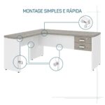 Móveis para Escritório Mesa para escritório Pé Painel (Mesa 1,70x0,70m + Mesa Auxiliar) com 02 Gavetas – Fresno / Branco - 71109
