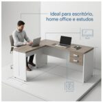 Móveis para Escritório Mesa em L (Mesa 1,50x0,60m + Mesa Auxiliar) PÉ PAINEL – C/ Gavetas – 71108