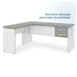 Móveis para Escritório Mesa em L (Mesa 1,50x0,60m + Mesa Auxiliar) PÉ PAINEL – C/ Gavetas – 71108