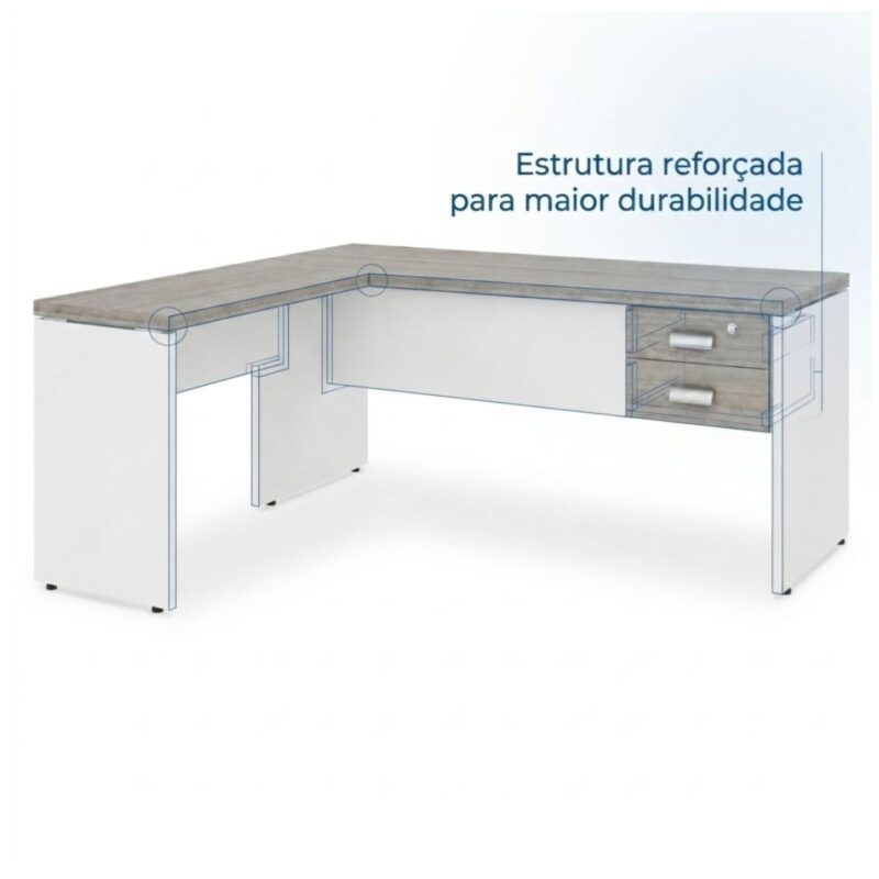 Móveis para Escritório Mesa em L (Mesa 1,50x0,60m + Mesa Auxiliar) PÉ PAINEL – C/ Gavetas – 71108
