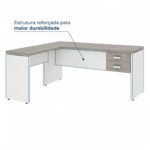 Móveis para Escritório Mesa para escritório Pé Painel (Mesa 1,70x0,70m + Mesa Auxiliar) com 02 Gavetas – Fresno / Branco - 71109