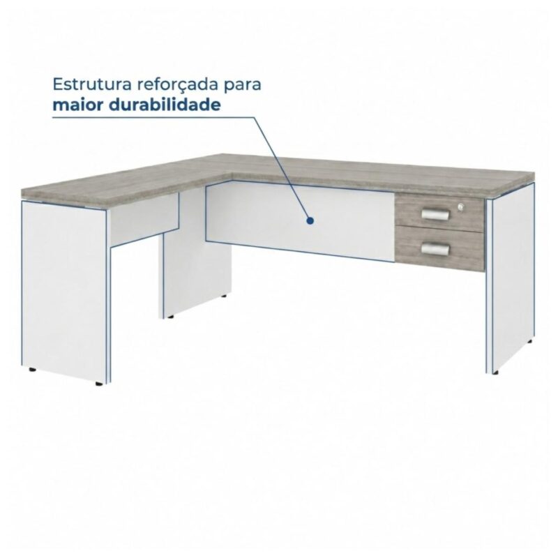 Móveis para Escritório Mesa para escritório Pé Painel (Mesa 1,70x0,70m + Mesa Auxiliar) com 02 Gavetas – Fresno / Branco - 71109