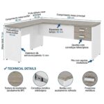 Móveis para Escritório Mesa em L (Mesa 1,50x0,60m + Mesa Auxiliar) PÉ PAINEL – C/ Gavetas – 71108