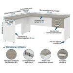 Móveis para Escritório Mesa para escritório Pé Painel (Mesa 1,70x0,70m + Mesa Auxiliar) com 02 Gavetas – Fresno / Branco - 71109