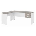 Móveis para Escritório Mesa para escritório Pé Painel (Mesa 1,70x0,70m + Mesa Auxiliar) com 02 Gavetas – Fresno / Branco - 71109