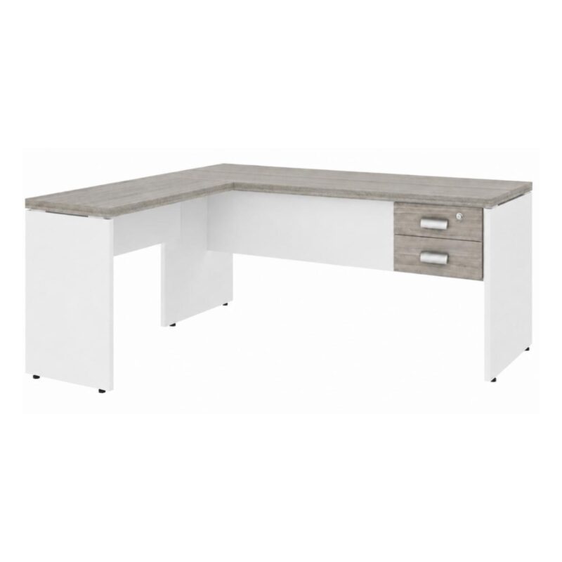 Móveis para Escritório Mesa para escritório Pé Painel (Mesa 1,70x0,70m + Mesa Auxiliar) com 02 Gavetas – Fresno / Branco - 71109