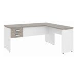 Móveis para Escritório Mesa para escritório Pé Painel (Mesa 1,70x0,70m + Mesa Auxiliar) com 02 Gavetas – Fresno / Branco - 71109