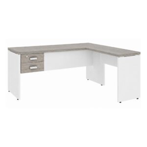 Móveis para Escritório Mesa para escritório Pé Painel (Mesa 1,70x0,70m + Mesa Auxiliar) com 02 Gavetas – Fresno / Branco - 71109