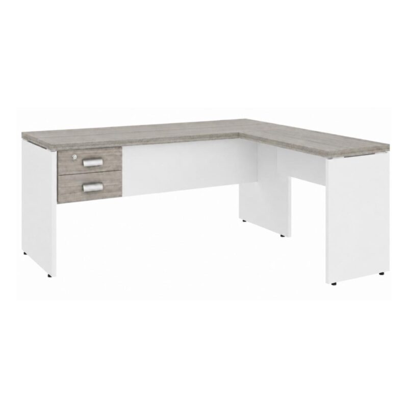 Móveis para Escritório Mesa para escritório Pé Painel (Mesa 1,70x0,70m + Mesa Auxiliar) com 02 Gavetas – Fresno / Branco - 71109 Móveis para Escritório Mesa para escritório Pé Painel (Mesa 1,70x0,70m + Mesa Auxiliar) com 02 Gavetas – Fresno / Branco - 71109