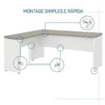 Móveis para Escritório Mesa para escritório Pé Painel (Mesa 1,50x0,60m + Mesa Auxiliar) s/ Gavetas – Fresno / Branco - 71110
