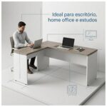 Móveis para Escritório Mesa para escritório Pé Painel (Mesa 1,70x0,70m + Mesa Auxiliar) s/ Gavetas – Fresno / Branco - 71111