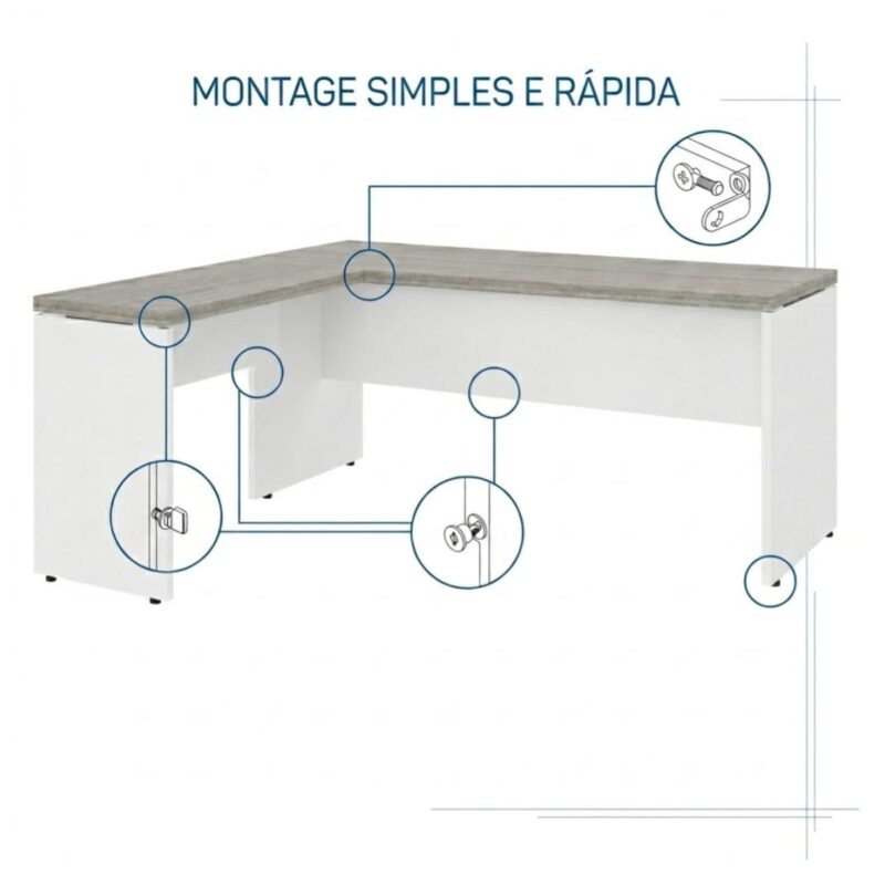Móveis para Escritório Mesa para escritório Pé Painel (Mesa 1,50x0,60m + Mesa Auxiliar) s/ Gavetas – Fresno / Branco - 71110