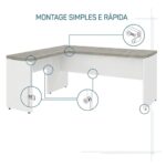 Móveis para Escritório Mesa para escritório Pé Painel (Mesa 1,70x0,70m + Mesa Auxiliar) s/ Gavetas – Fresno / Branco - 71111