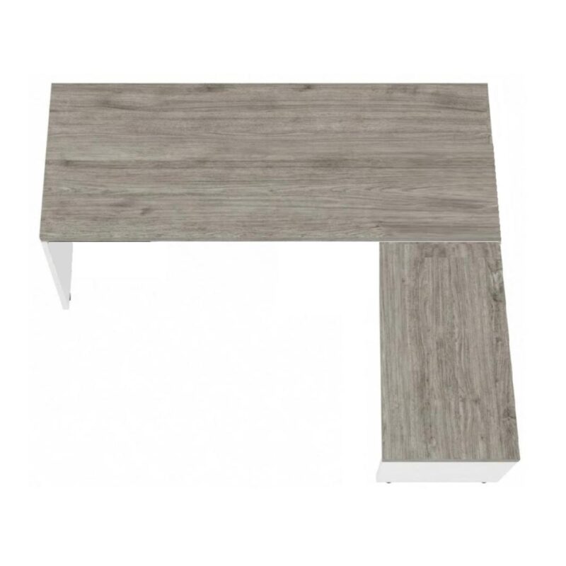 Móveis para Escritório Mesa para escritório Pé Painel (Mesa 1,50x0,60m + Mesa Auxiliar) s/ Gavetas – Fresno / Branco - 71110