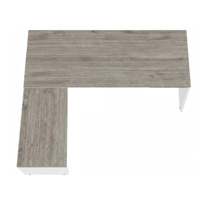 Móveis para Escritório Mesa para escritório Pé Painel (Mesa 1,50x0,60m + Mesa Auxiliar) s/ Gavetas – Fresno / Branco - 71110