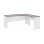 Móveis para Escritório Mesa para escritório Pé Painel (Mesa 1,50x0,60m + Mesa Auxiliar) s/ Gavetas – Fresno / Branco - 71110