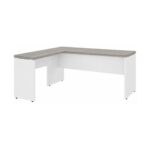 Móveis para Escritório Mesa para escritório Pé Painel (Mesa 1,50x0,60m + Mesa Auxiliar) s/ Gavetas – Fresno / Branco - 71110