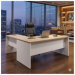 Móveis para Escritório Mesa para escritório Pé Painel (Mesa 1,70x0,70m + Mesa Auxiliar) s/ Gavetas – Fresno / Branco - 71111