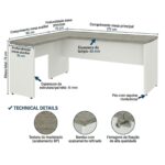 Móveis para Escritório Mesa para escritório Pé Painel (Mesa 1,70x0,70m + Mesa Auxiliar) s/ Gavetas – Fresno / Branco - 71111