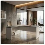 Móveis para Escritório Mesa para escritório Pé Painel (Mesa 1,70x0,70m + Mesa Auxiliar) s/ Gavetas – Fresno / Branco - 71111