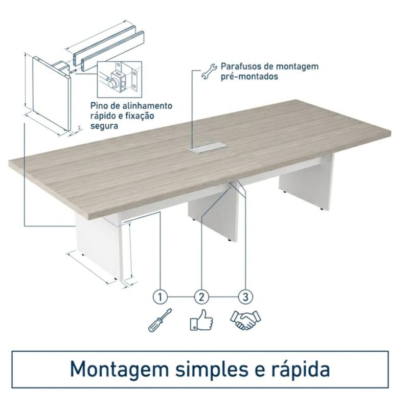 Móveis para Escritório Mesa de Reunião Escritório Retangular 3,00x1,20m - C/ Caixa de Tomadas - Fresno / Branco - 71113