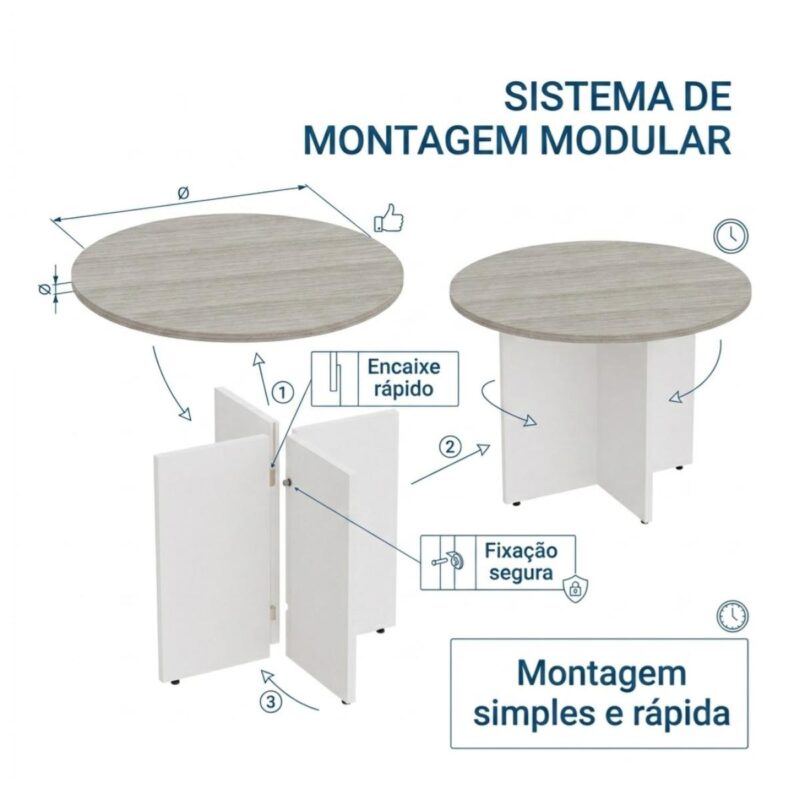 Móveis para Escritório Mesa de Reunião Escritório Redonda 1,00m - Fresno / Branco - 71115