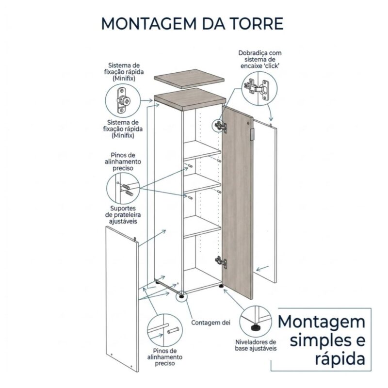 Móveis para Escritório Armário Escritório Torre Fechada 1,60x045m com 03 Bandejas - Fresno / Branco - 71116