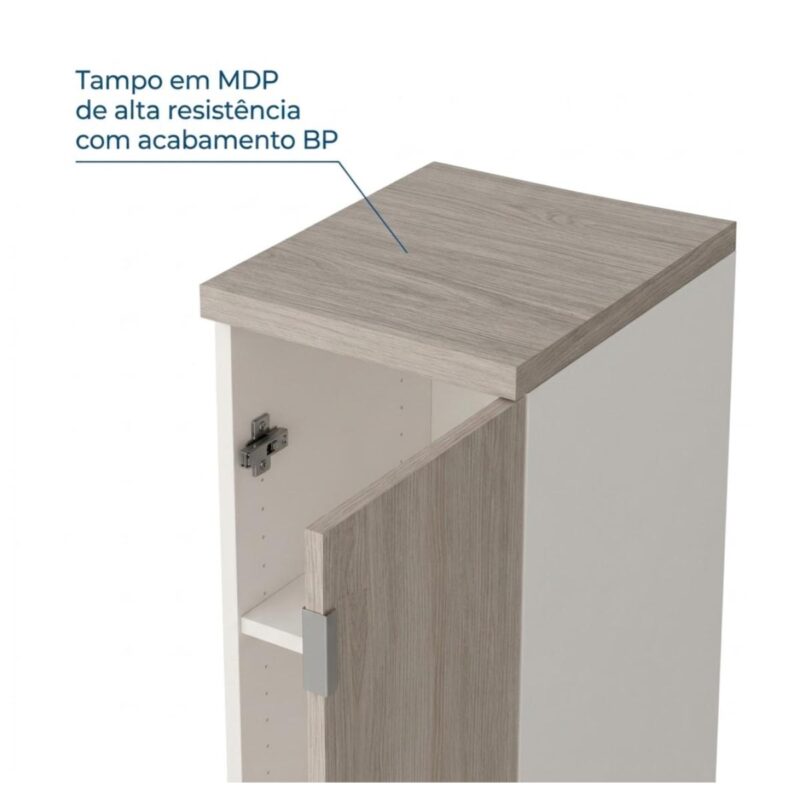 Móveis para Escritório Armário Escritório Torre Fechada 1,60x045m com 03 Bandejas - Fresno / Branco - 71116