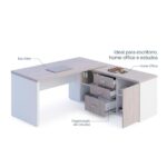 Móveis para Escritório Mesa Diretoria para Escritório 2,10x1,60m com Balcão Lado Direito -  Fresno /Branco - 71101
