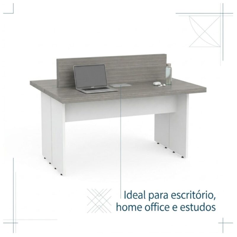 Móveis para Escritório Mesa Estação de Trabalho 2,40x1,20m 04 Lugares s/ Gavetas c/ ponto para tomadas - Fresno / Branco - 71120