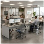 Móveis para Escritório Mesa Estação de Trabalho 2,40x1,20m 04 Lugares s/ Gavetas c/ ponto para tomadas - Fresno / Branco - 71120