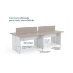 Móveis para Escritório Mesa Estação de Trabalho 2,40x1,20m 04 Lugares s/ Gavetas c/ ponto para tomadas - Fresno / Branco - 71120