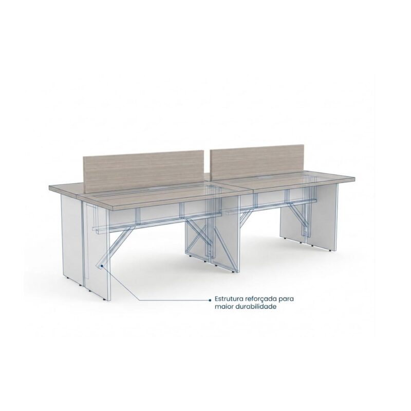 Móveis para Escritório Mesa Estação de Trabalho 2,40x1,20m 04 Lugares s/ Gavetas c/ ponto para tomadas - Fresno / Branco - 71120