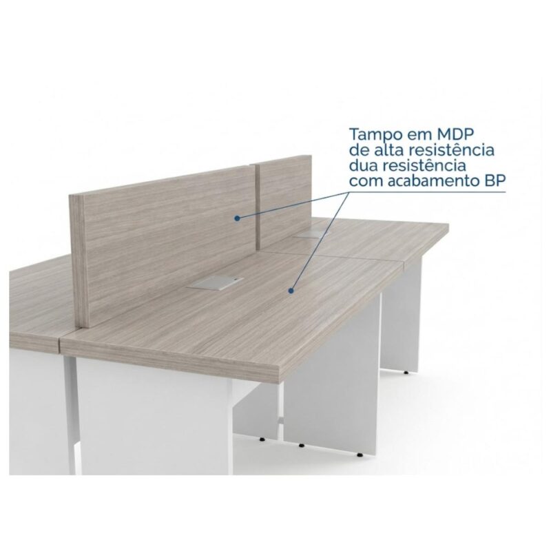 Móveis para Escritório Mesa Estação de Trabalho 2,40x1,20m 04 Lugares s/ Gavetas c/ ponto para tomadas - Fresno / Branco - 71120