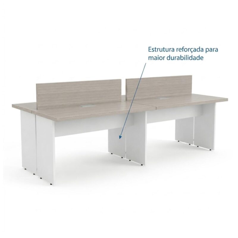 Móveis para Escritório Mesa Estação de Trabalho 2,40x1,20m 04 Lugares s/ Gavetas c/ ponto para tomadas - Fresno / Branco - 71120