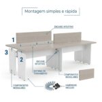 Móveis para Escritório Mesa Estação de Trabalho 2,40x1,20m 04 Lugares s/ Gavetas c/ ponto para tomadas - Fresno / Branco - 71120