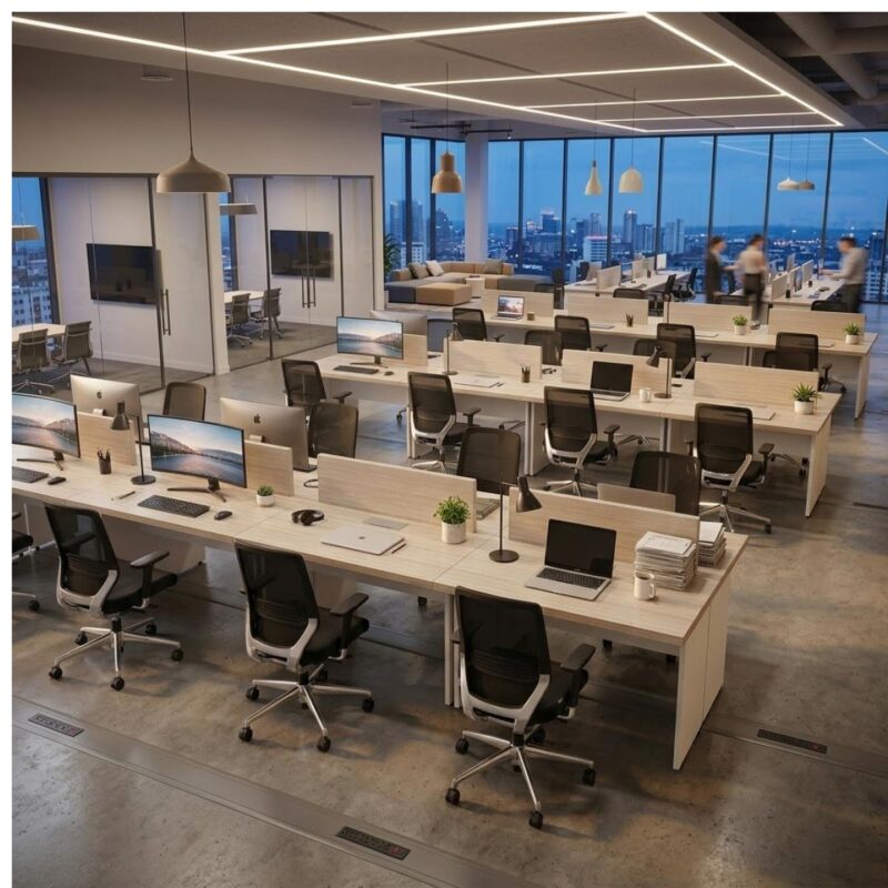 Sem categoria Mesa Estação de Trabalho 3600x1,20m 06 Lugares s/ Gavetas c/ ponto para tomadas - Fresno / Branco - 71121
