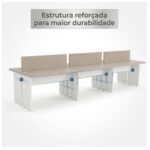 Sem categoria Mesa Estação de Trabalho 3600x1,20m 06 Lugares s/ Gavetas c/ ponto para tomadas - Fresno / Branco - 71121