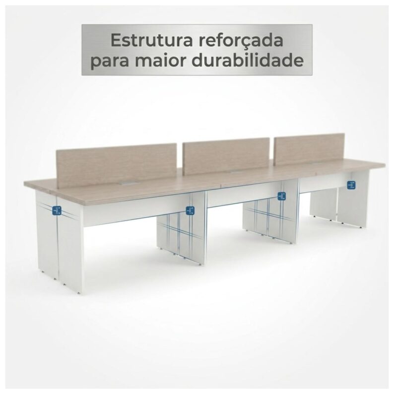 Sem categoria Mesa Estação de Trabalho 3600x1,20m 06 Lugares s/ Gavetas c/ ponto para tomadas - Fresno / Branco - 71121