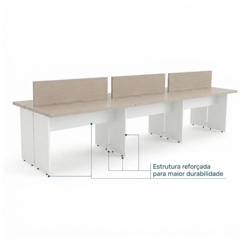 Sem categoria Mesa Estação de Trabalho 3600x1,20m 06 Lugares s/ Gavetas c/ ponto para tomadas - Fresno / Branco - 71121
