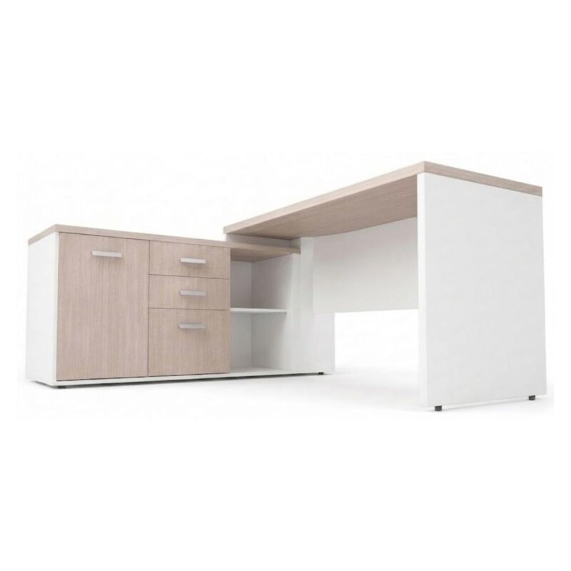 Móveis para Escritório Mesa Diretoria para Escritório 2,10x1,60m com Balcão Lado Esquerdo -  Fresno /Branco - 71117