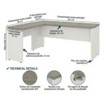 Móveis para Escritório Mesa para escritório Pé Painel (Mesa 1,50x0,60m + Mesa Auxiliar) s/ Gavetas – Fresno / Branco - 71110