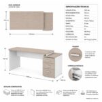 Móveis para Escritório Mesa Escritório Pedestal com 03 Gavetas 2,10x0,70m -  Fresno / Branco - 71130