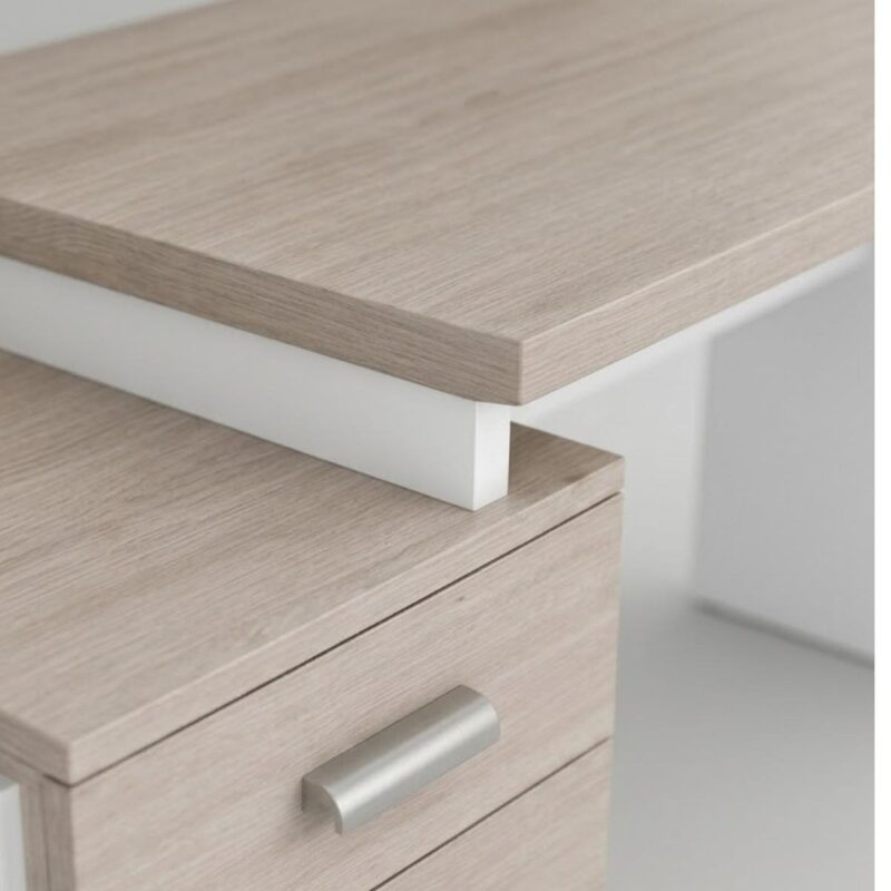 Móveis para Escritório Mesa Escritório Pedestal com 03 Gavetas 2,10x0,70m -  Fresno / Branco - 71130