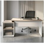 Móveis para Escritório Mesa Escritório Pedestal com 03 Gavetas 2,10x0,70m -  Fresno / Branco - 71130