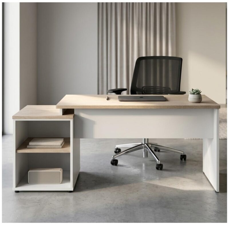 Móveis para Escritório Mesa Escritório Pedestal com 03 Gavetas 2,10x0,70m -  Fresno / Branco - 71130